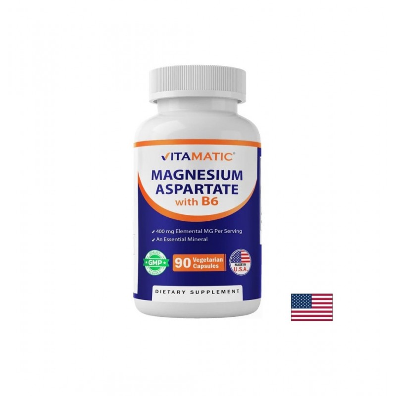 VITAMATIC MAGNESIUM ASPARTATE + B6 / МАГНЕЗИЙ 200 МГ (АСПАРТАТ) + ВИТАМИН B6 2.5 МГ ПРИ МУСКУЛНИ КРАМПИ И СТРЕС ВЕГАН КАПС. X 90