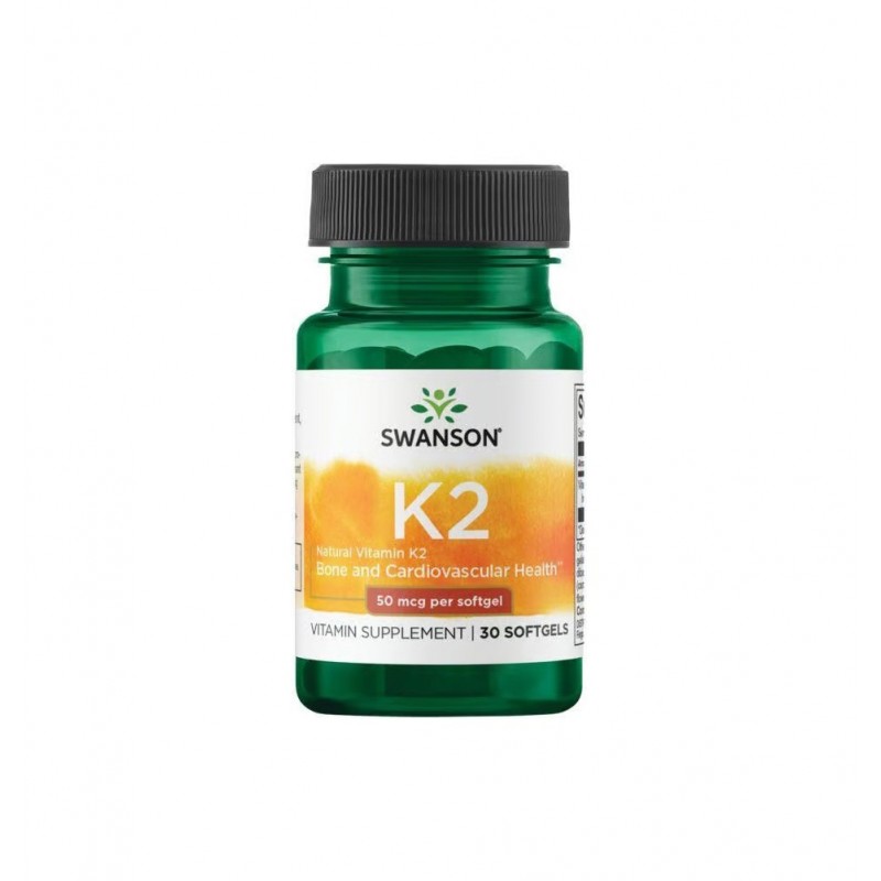 SWANSON VITAMIN K2 - NATURAL / СУОНСЪН ВИТАМИН К2 – НАТУРАЛЕН 50 МКГ СОФТ ГЕЛ КАПС. X 30