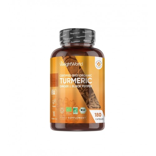 WEIGHT WOLRD / CERTIFIED (BIO) ORGANIC TURMERIC WITH ORGANIC GINGER AND BLACK PEPPЕR / БИО КУРКУМА + ДЖИНДЖИФИЛ И ЧЕРЕН ПИПЕР КАПС. X180