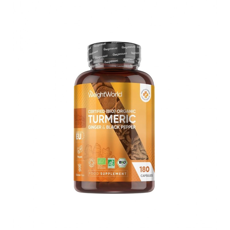 WEIGHT WOLRD / CERTIFIED (BIO) ORGANIC TURMERIC WITH ORGANIC GINGER AND BLACK PEPPЕR / БИО КУРКУМА + ДЖИНДЖИФИЛ И ЧЕРЕН ПИПЕР КАПС. X180