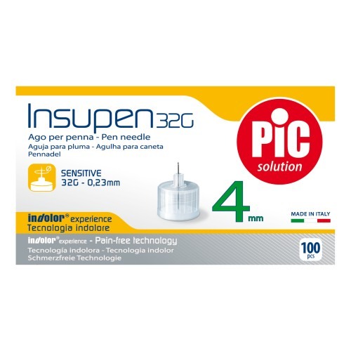 PIC SOLUTION INSUPEN 32G / ИГЛА ЗА ИНСУЛИНОВА ПИСАЛКА 32Г (4ММ) Х100 PIC SOLUTION INSUPEN 32G / ИГЛА ЗА ИНСУЛИНОВА ПИСАЛКА 32Г (4ММ) Х100
