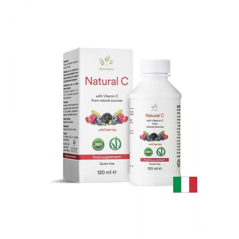 BENESSENCE NATURAL C WITH WITAMIN C FROM NATURAL SOURCES / АЦЕРОЛА 160 МГ + ШИПКА 114.4 МГ НАТУРАЛЕН ВИТАМИН C ЗА ИМУНИТЕТ С ВКУС НА ГОРСКИ ПЛОДОВЕ 120 МЛ