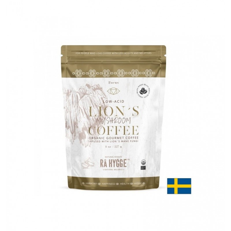 RA HYGGE LION'S MANE MUSHROOM COFFEE WHOLE BEANS / КАФЕ АРАБИКА (НА ЗЪРНА) С ЕКСТРАКТ ОТ ГЪБА ЛЪВСКА ГРИВА 227 ГР