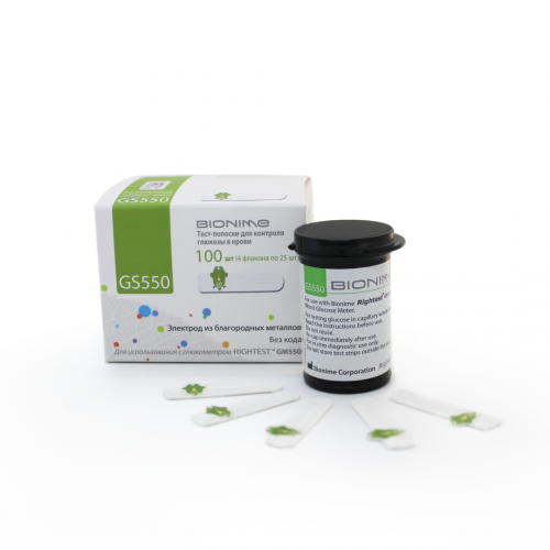 BIONIME BLOOD GLUCOSE TEST STRIP RIGHTEST GS550 / БИОНИМ ТЕСТ-ЛЕНТИ GS550 БР. X 100