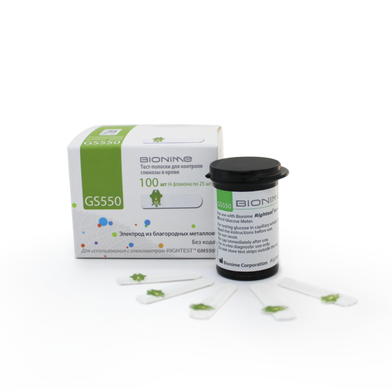 BIONIME BLOOD GLUCOSE TEST STRIP RIGHTEST GS550 / БИОНИМ ТЕСТ-ЛЕНТИ GS550 БР. X 100