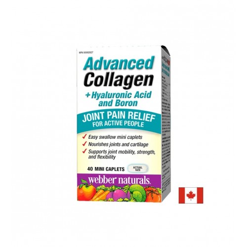 WEBBER NATURALS ADVANCED COLLAGEN + HYALURONIC ACID AND BORON / КОСТИ И СТАВИ КОЛАГЕН + ХИАЛУРОНОВА КИСЕЛИНА И БОР МИНИ КАПЛЕТИ Х 40 