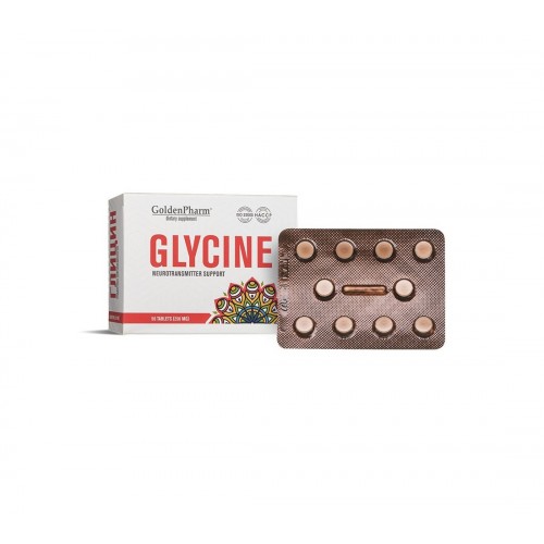 GOLDEN PHARM GLYCINE / ГЛИЦИН КОНЦЕНТРАЦИЯ И УМСТВЕНА ЯСНОТА 100 МГ ТАБЛ. X 50 GOLDEN PHARM GLYCINE / ГЛИЦИН КОНЦЕНТРАЦИЯ И УМСТВЕНА ЯСНОТА 100 МГ ТАБЛ. X 50