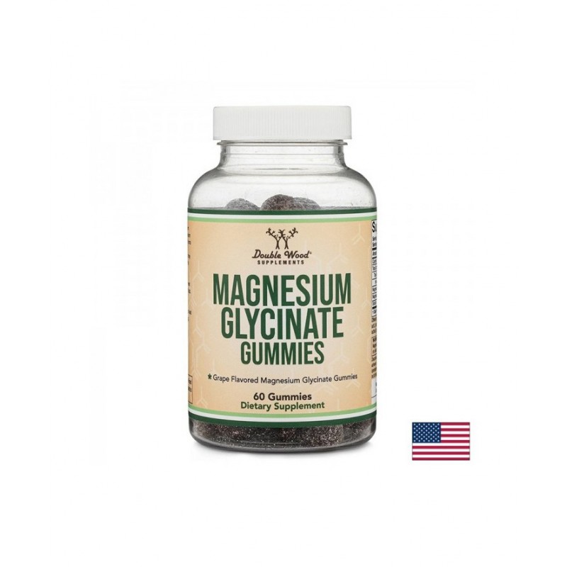 DOUBLE WOOD / MAGNESIUM GLYCINATE GUMMIES / МАГНЕЗИЙ БИСГЛИЦИНАТ ГЪМИ С ВКУС НА ГРОЗДЕ ЖЕЛИРАНИ ТАБЛ. X 60