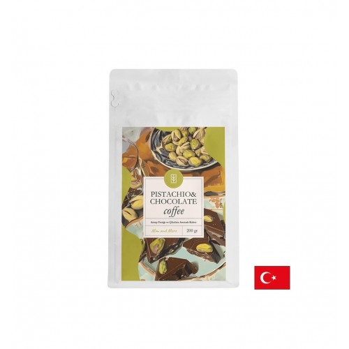 MIM AND MORE PISTACHIO CHOCOLATE COFFEE / МЛЯНО КАФЕ АРАБИКА С АРОМАТ НА ШАМФЪСТЪК И ШОКОЛАД 200 ГР