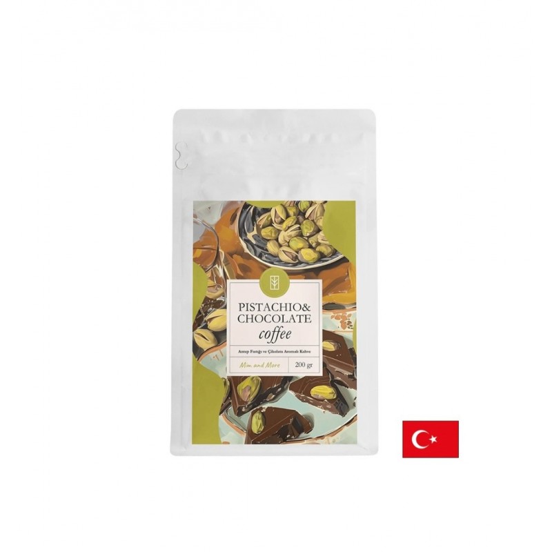 MIM AND MORE PISTACHIO CHOCOLATE COFFEE / МЛЯНО КАФЕ АРАБИКА С АРОМАТ НА ШАМФЪСТЪК И ШОКОЛАД 200 ГР MIM AND MORE PISTACHIO CHOCOLATE COFFEE / МЛЯНО КАФЕ АРАБИКА С АРОМАТ НА ШАМФЪСТЪК И ШОКОЛАД 200 ГР