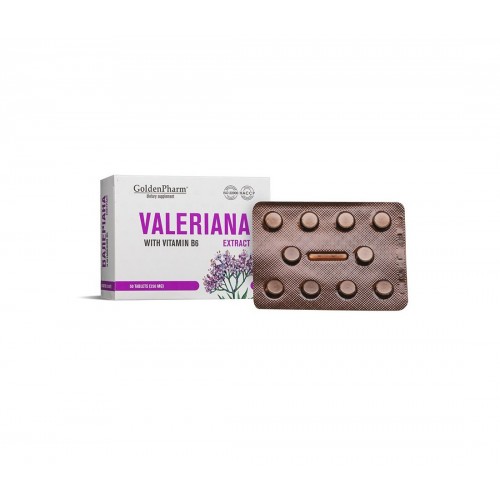 GOLDEN PHARM VALERIANA WHIT VITAMIN B6 / ВАЛЕРИАНА 60 МГ + ВИТАМИН B6 1.5 МГ СПОКОЙСТВИЕ И БАЛАНС НА НЕРВНАТА СИСТЕМА ТАБЛ. X 50 GOLDEN PHARM VALERIANA WHIT VITAMIN B6 / ВАЛЕРИАНА 60 МГ + ВИТАМИН B6 1.5 МГ СПОКОЙСТВИЕ И БАЛАНС НА НЕРВНАТА СИСТЕМА ТАБЛ. X 50
