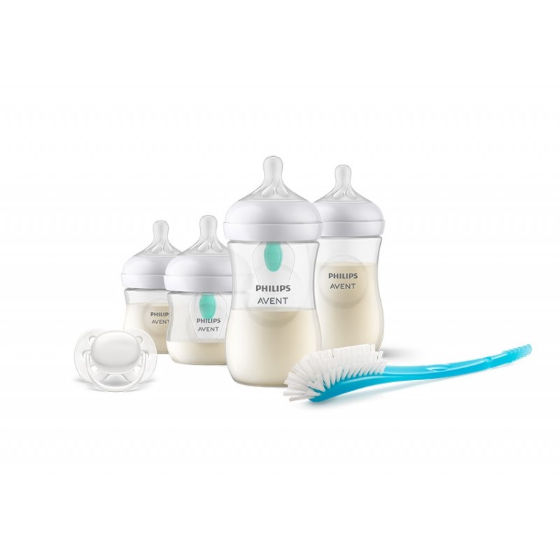 AVENT NATURAL RESPONSE AIRFREE VENT / 2 БУТИЛКИ 125МЛ + 2 БУТИЛКИ 260МЛ + 2 КЛАПИ AIRFREE + ЗАЛЪГАЛКА ULTRA SOFT 0-6M + ЧЕТКА КОМПЛЕКТ СЕРИЯ