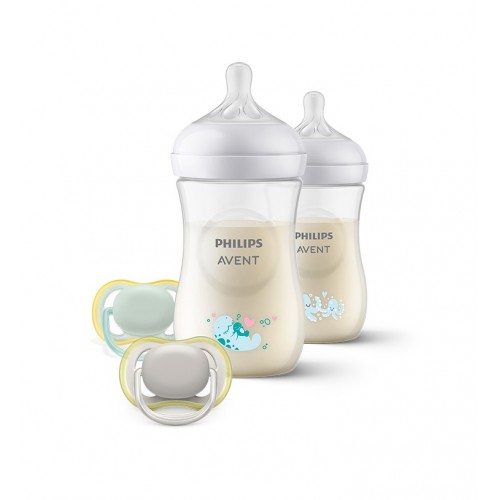 AVENT NАTURAL RESPONSE SEA DECO / 2 БУТИЛКИ 260МЛ + 2 БРОЯ ЗАЛЪГАЛКИ ULTRA AIR 0-6M КОМПЛЕКТ СЕРИЯ