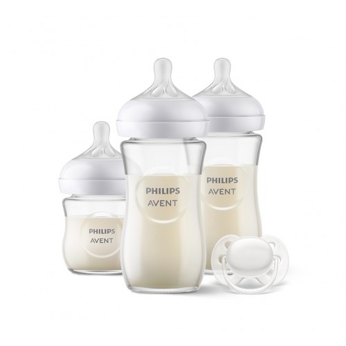 AVENT NATURAL RESPONSE GLASS / 1 БУТИЛКА 120МЛ + 2 БУТИЛКИ 240МЛ + ЗАЛЪГАЛКА ULTRA SOFT 0-6M КОМПЛЕКТ СЕРИЯ