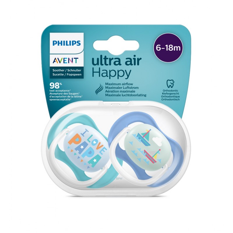 AVENT ULTRA AIR HAPPY BOY / ОРТОДОНТИЧНА ЗАЛЪГАЛКА ОТ 6 ДО 18 МЕСЕЦА 2БР.