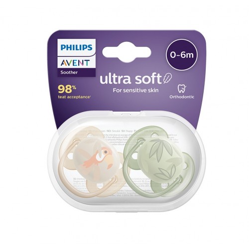 AVENT ULTRA SOFT / ОРТОДОНТИЧНА ЗАЛЪГАЛКА ТУКАН ОТ 0 ДО 6 МЕСЕЦА 2БР.