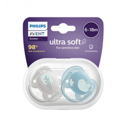 AVENT ULTRA SOFT / ОРТОДОНТИЧНА ЗАЛЪГАЛКА ПТИЦА ОТ 6 ДО 18 МЕСЕЦА 2БР.