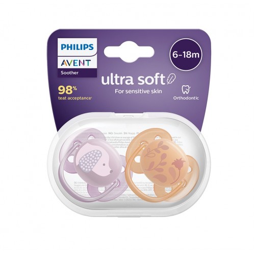 AVENT ULTRA SOFT / ОРТОДОНТИЧНА ЗАЛЪГАЛКА КУЧЕ ОТ 6 ДО 18 МЕСЕЦА 2БР.