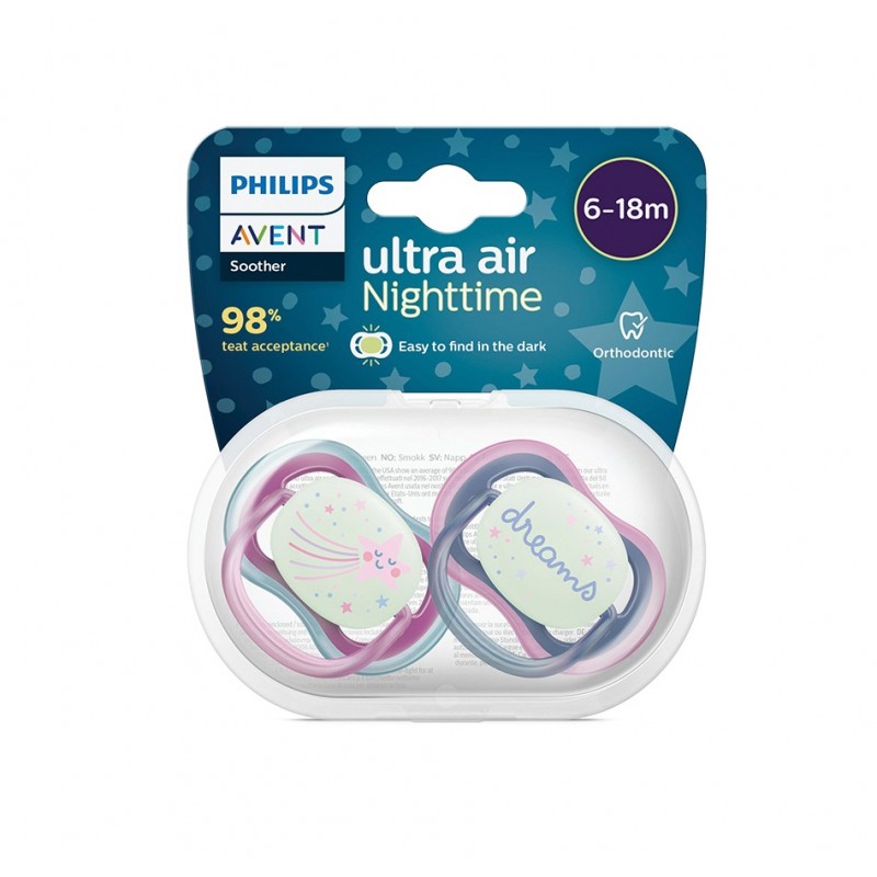 AVENT ULTRA AIR NIGHT / ОРТОДОНТИЧНА ЗАЛЪГАЛКА МЕЧТИ ОТ 6 ДО 18 МЕСЕЦА 2БР.