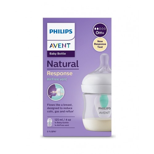 AVENT NATURAL RESPONSE AIRFREE / БУТИЛКА С БИБЕРОН СЪС СРЕДЕН ПОТОК 0M + 125МЛ