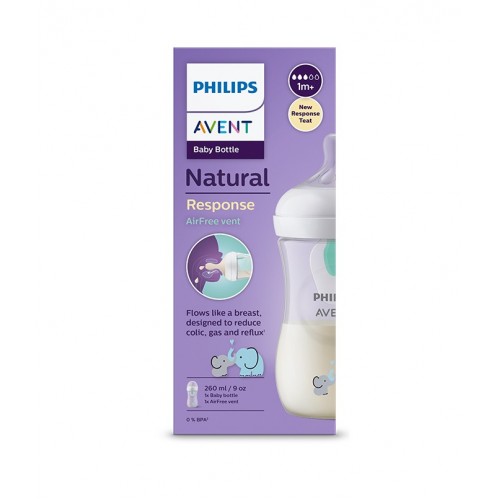 AVENT NATURAL RESPONSE AIRFREE / БУТИЛКА 1М + С БИБЕРОН С ПОТОК 3 КАРТИНКА ЗА МОМЧЕ, 260МЛ 