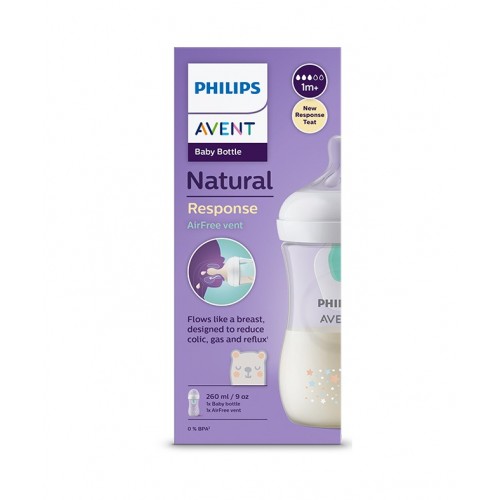AVENT NATURAL RESPONSE AIRFREE / БУТИЛКА 1М + С БИБЕРОН С ПОТОК 3, КАРТИНКА ЗА МОМИЧЕ, 260МЛ