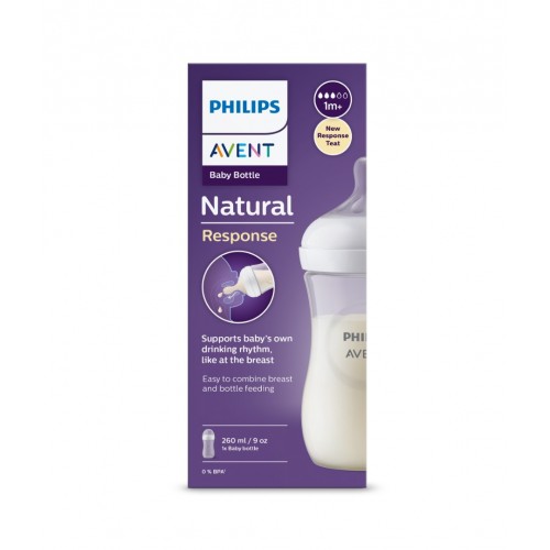 AVENT NATURAL RESPONSE / БУТИЛКА 1М + С БИБЕРОН С ПОТОК 3, 260МЛ