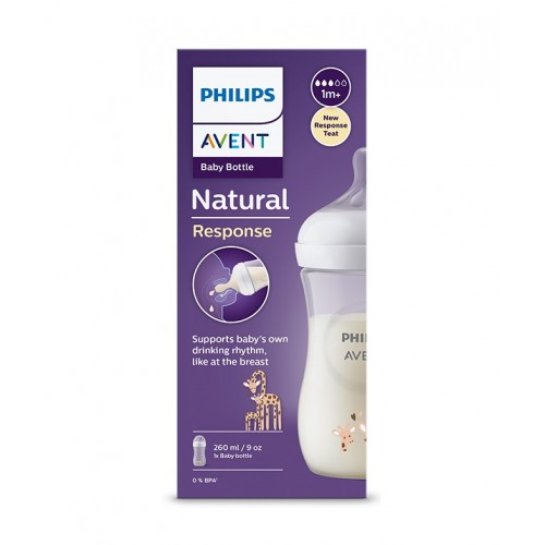 AVENT NATURAL RESPONSE / БУТИЛКА С БИБЕРОН С ПОТОК 3, ОТ 1 + МЕСЕЦА, КАРТИНКА ЗА МОМИЧЕ 260МЛ