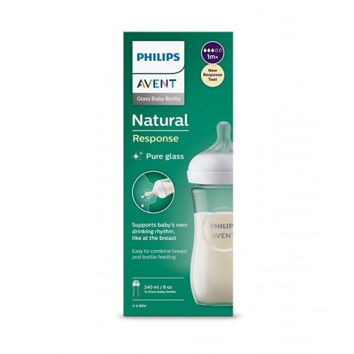 AVENT NATURAL RESPONSE / СТЪКЛЕНА БУТИЛКА 1М + С БИБЕРОН С ПОТОК 3, 240МЛ