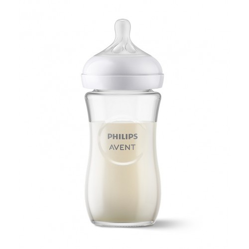 AVENT NATURAL RESPONSE / СТЪКЛЕНА БУТИЛКА 1М + С БИБЕРОН С ПОТОК 3, 240МЛ