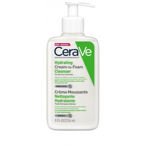 CERAVE HYDRATING CREAM TO FOAM CLEANSER / СЕРАВЕ ХИДРАТИРАЩА ИЗМИВАЩА КРЕМ ПЯНА ЗА ЛИЦЕ И ТЯЛО ЗА НОРМАЛНА ДО СУХА КОЖА 236МЛ CERAVE HYDRATING CREAM TO FOAM CLEANSER / СЕРАВЕ ХИДРАТИРАЩА ИЗМИВАЩА КРЕМ ПЯНА ЗА ЛИЦЕ И ТЯЛО ЗА НОРМАЛНА ДО СУХА КОЖА 236МЛ