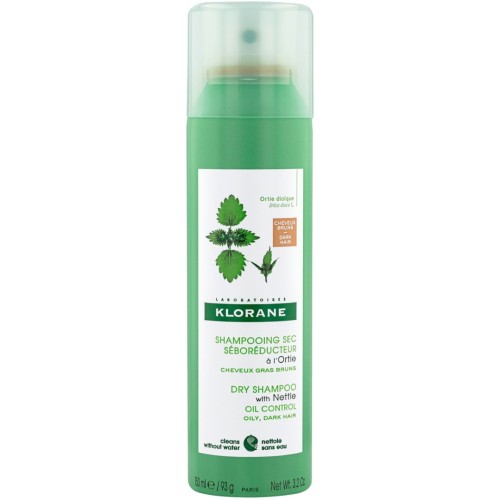 KLORANE NETTLE DRY COLOR SHAMPOO / ОЦВЕТЕН СУХ ШАМПОАН ЗА МАЗЕН СКАЛП ЗА ТЪМНА КОСА С КОПРИВА 150МЛ