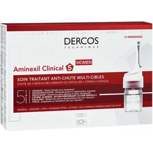 VICHY DERCOS AMINEXIL CLINICAL 5 / ВИШИ АМПУЛИ ПРОТИВ КОСОПАД ПРИ ЖЕНИ 6МЛ Х21