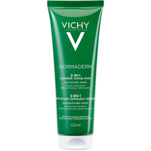 VICHY NORMADERM 3 IN 1 SCRUB + CLEANSER + MASK / ВИШИ 3 В 1 ГЕЛ, ЕКСФОЛИАНТ И МАСКА 125МЛ