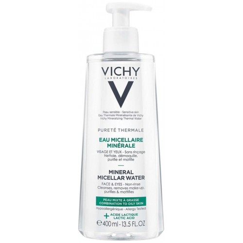 VICHY PURETE THERMALE MINERAL MICELLAR WATER / ВИШИ МИЦЕЛАРНА ВОДА ЗА СМЕСЕНА И МАЗНА КОЖА 400МЛ