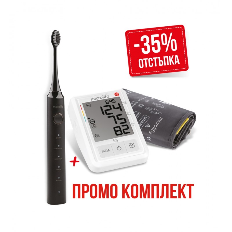 MICROLIFE ПРОМО КОМПЛЕКТ BP B3 AFIB АВТОМАТИЧЕН АПАРАТ ЗА КРЪВНО + CLEAN S5 BLACK ЗВУКОВА ЕЛЕКТРИЧЕСКА ЧЕТКА ЗА ЗЪБИ