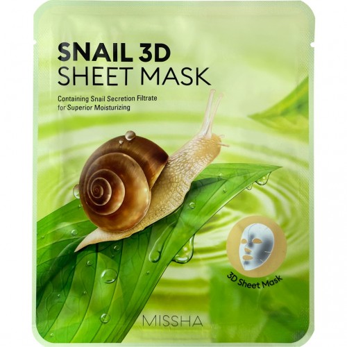 MISSHA SNAIL 3D SHEET MASK / МИША  ТЕЙСТИЛНА 3Д МАСКА ЗА ЛИЦЕ С ФИЛТРИРАН СЕКРЕТ ОТ ОХЛЮВ