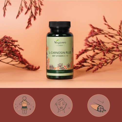 Vegavero L-Carnosine Plus Mit Vitamin C+E   Л-Карнозин Плюс витамин С+ Е 500 mg капс x60